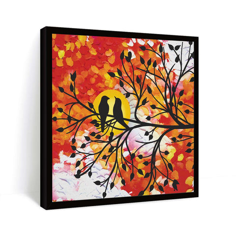 Colorful Bird Painting In Canvas and on Paper In black frame