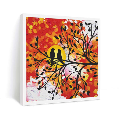 Colorful Bird Painting In Canvas and on Paper In white frame