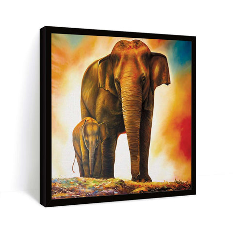 Elephant and baby elephant image for vastu correction in black frame