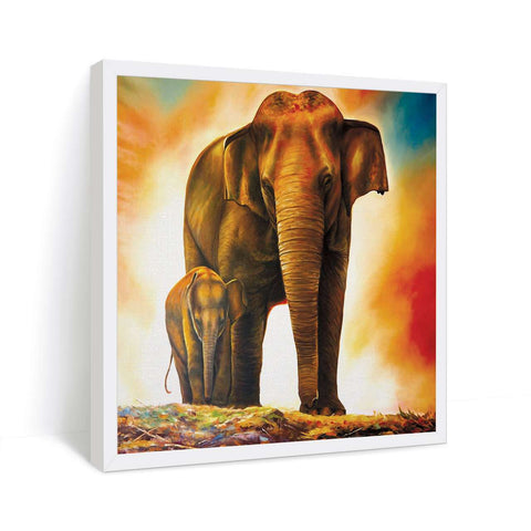 Elephant and baby elephant image for vastu correction in white frame