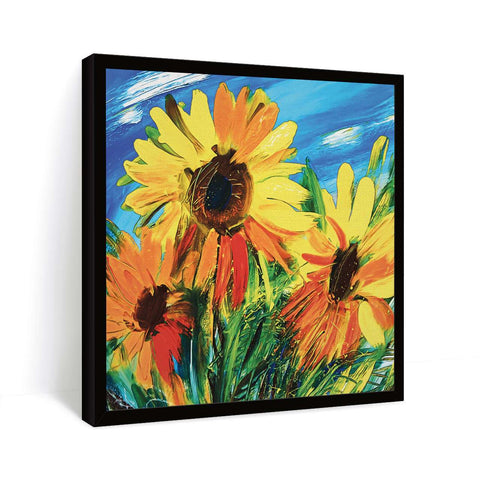 refreshing sunflowers painting with a clear blue sky