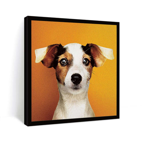 Cute Artwork of Dog on Yellow Orange background in black frame