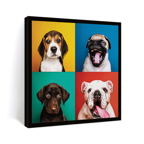 4 cute dogs in one. In black frame.