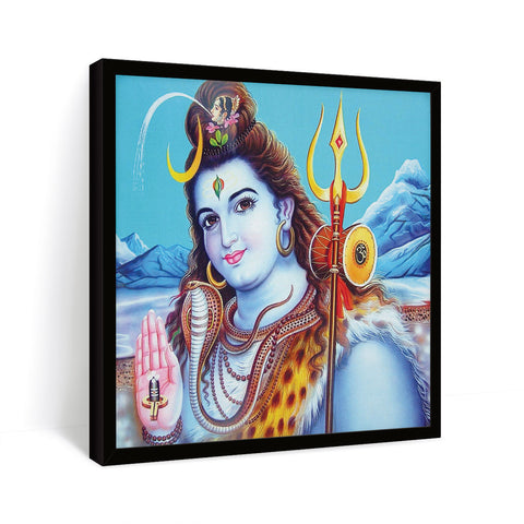 Shiv Shankar painting with him holding trident and river ganga coming out his hair in black frame