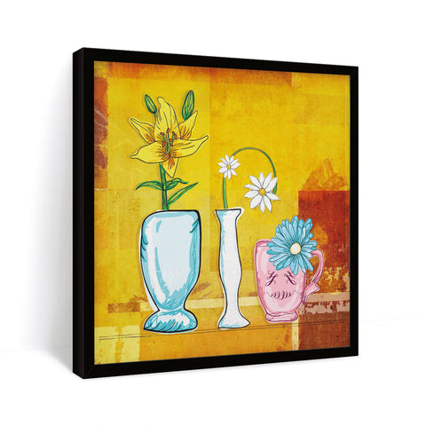 Flowers in the vases painting in black frame