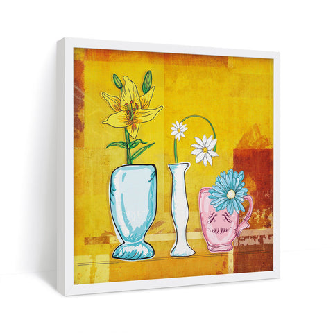 Flowers in the vases painting in white frame