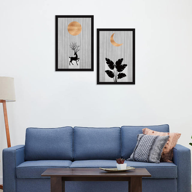 ArtX Boho Aesthetic Wall Decor Paintings with Frame for Home Decoration, Living Room, Bedroom, Office, Set Of 2 AXII-21-LEF