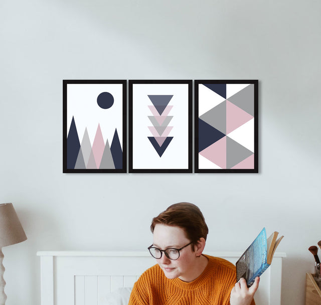 Abstract Art Paintings, Painting For Wall Living Room, Set of 3 AXIII-35-GEO