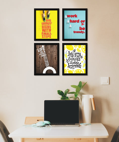 Work Hard Or Be Trendy Motivational Quote Wall Frames, Inspirational, Set of 4, AXS4-124