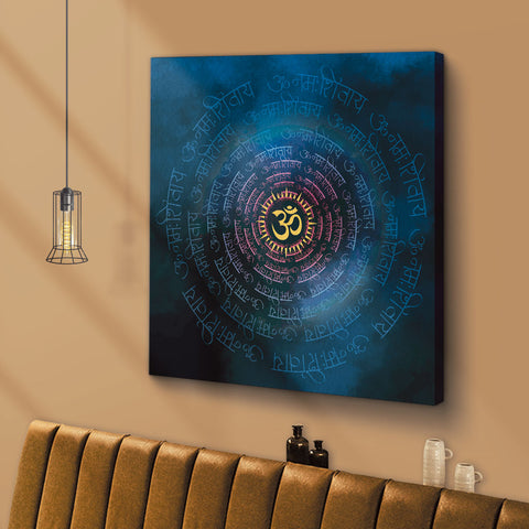 ArtX Om Namah Shivaya Painting For Wall Decoration, Wall Painting For Living Room, Blue, AXBCN-0105-GD-FR
