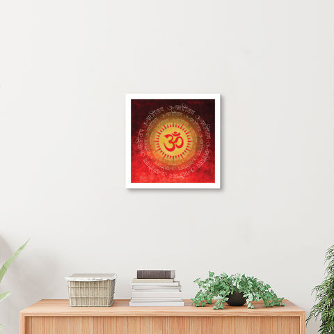 ArtX Red OM Mandala Big Canvas Painting For Living Room With Frame, Multicolour, Square