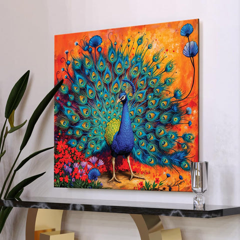 Canvas Dancing Peacock Painting For Wall Vastu