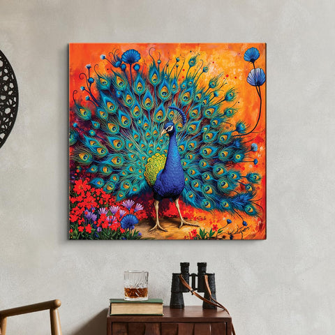 Canvas Dancing Peacock Painting For Wall Vastu