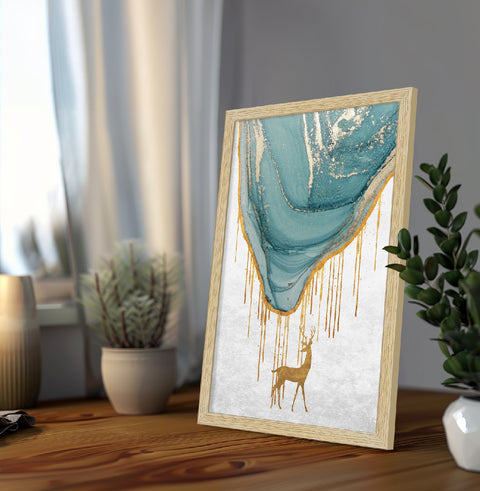 Golden Deer Painting for Wall Decoration | Luxury Deer Wall Art for Living Room, Set of 3 AXIII-42-DER