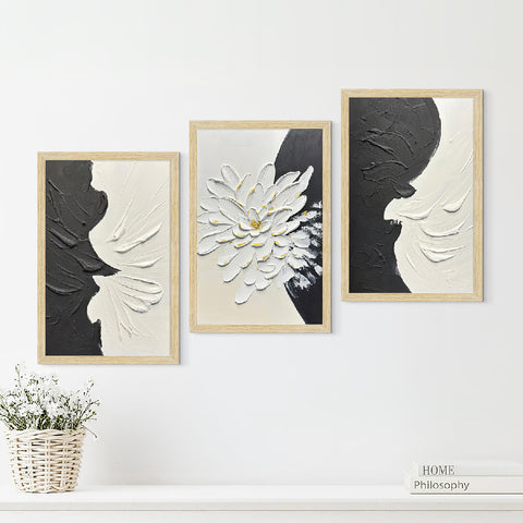 Black & White Abstract Painting for Living Room | Modern Wall Art, Set of 3 AXIII-51-ABS