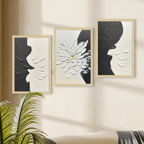 Black & White Abstract Painting for Living Room | Modern Wall Art, Set of 3 AXIII-51-ABS