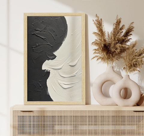 Black & White Abstract Painting for Living Room | Modern Wall Art, Set of 3 AXIII-51-ABS