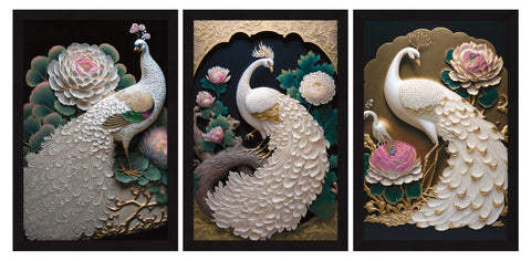 Peacock Abstract Art Paintings, Painting For Wall Living Room, Set of 3 AXIII-16-PEA