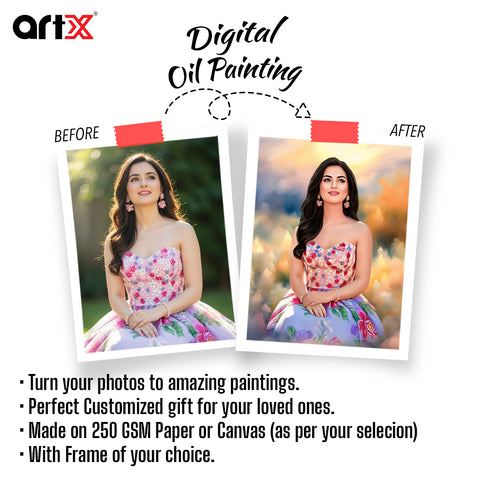 ArtX Handcrafted Oil Painting Photo Frame | Personalized Gift for Couple, Birthday Gift for Wife, Anniversary Gift Couple Special, Customized Photo Frame Gift for Girlfriend, Sister & Women, Set of 1