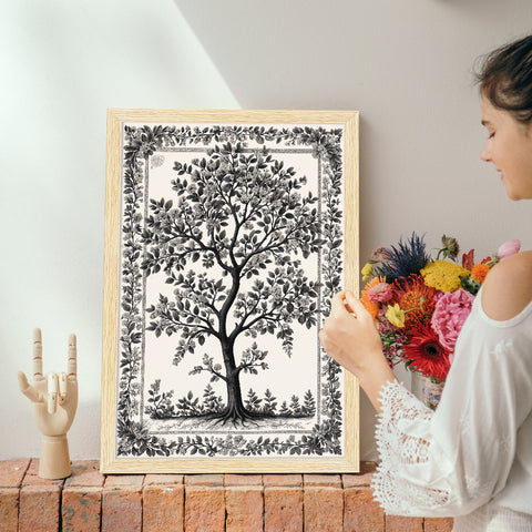 Black and White Floral Art Paintings, Painting For Wall Living Room, Set of 3 AXIII-47-VIN