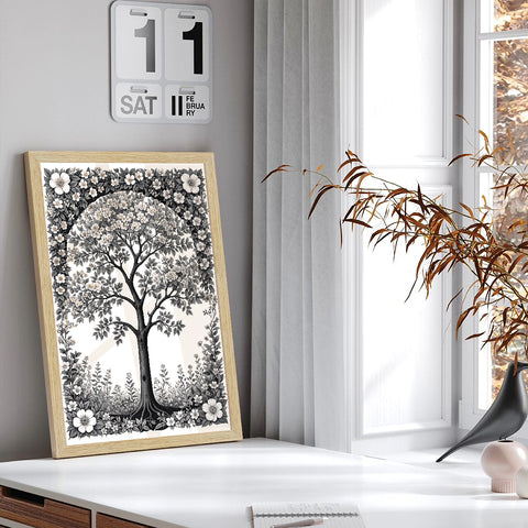 Black and White Floral Art Paintings, Painting For Wall Living Room, Set of 3 AXIII-47-VIN