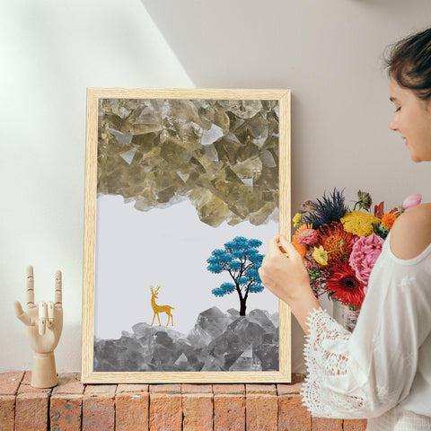 Deer Abstract Art Paintings, Painting For Wall Living Room, Set of 3 AXIII-17-DER