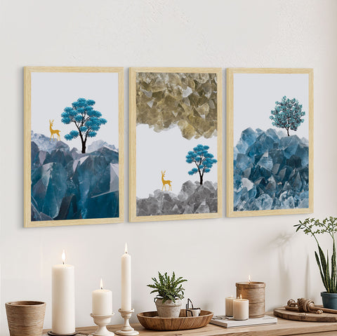 Deer Abstract Art Paintings, Painting For Wall Living Room, Set of 3 AXIII-17-DER