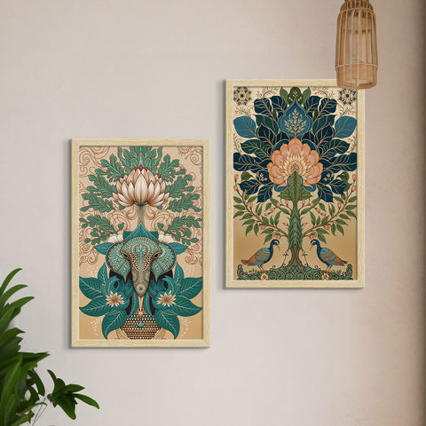 Floral Abstract Madhubani Art Paintings, Painting For Wall Living Room, Set of 3 AXIII-39