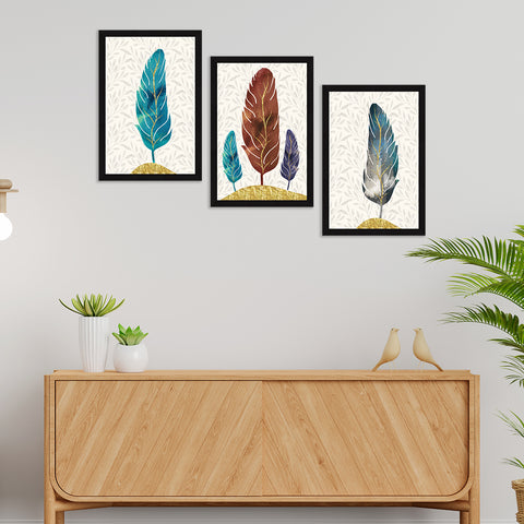 Feathers Abstract Art Paintings, Painting For Wall Living Room, Set of 3 AXIII-20-ABS