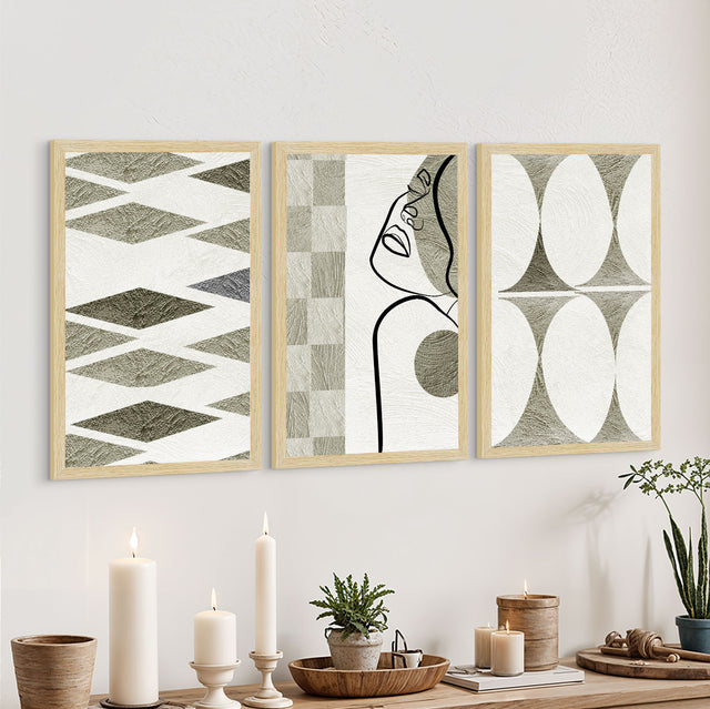 Abstract Patterns Art Paintings, Painting For Wall Living Room, Set of 3 AXIII-24-MOD