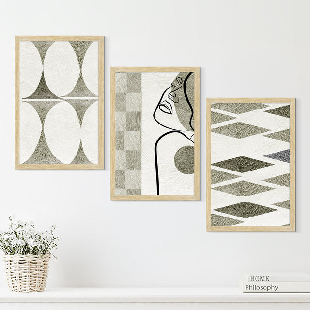 Abstract Patterns Art Paintings, Painting For Wall Living Room, Set of 3 AXIII-24-MOD