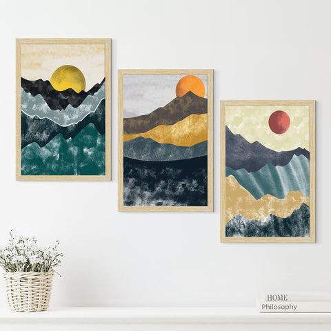 Boho Abstract Landscape Mountain Paintings For Wall Decoration, Set of 3 AXIII-28-LND