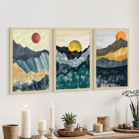 Boho Abstract Landscape Mountain Paintings For Wall Decoration, Set of 3 AXIII-28-LND