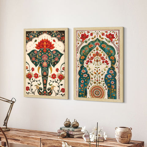 Elephant Floral Madhubani Art Paintings, Painting For Wall Living Room, Set of 3 AXIII-41-MDB