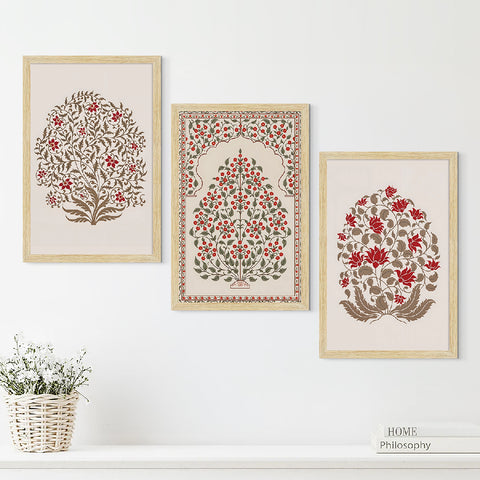 Floral Madhubani Art Paintings, Painting For Wall Living Room, Set of 3 AXIII-45-MDB