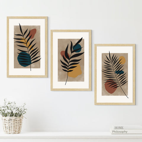Leaf Abstract Art Paintings, Painting For Wall Living Room, Set of 3 AXIII-29-LEF