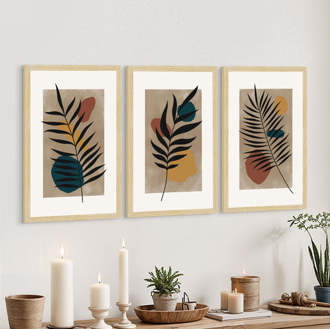 Leaf Abstract Art Paintings, Painting For Wall Living Room, Set of 3 AXIII-29-LEF