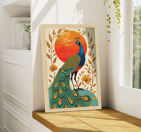 Peacock Floral Abstract Madhubani Art Paintings, Painting For Wall Living Room, Set of 3 AXIII-54-PEA