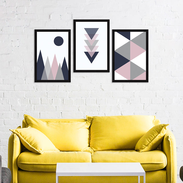 Abstract Art Paintings, Painting For Wall Living Room, Set of 3 AXIII-35-GEO