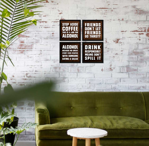 Best Drinking Quirky Quotes Wall Frames, Set of 4, AXS4-10x10-103