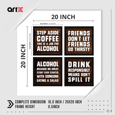 Best Drinking Quirky Quotes Wall Frames, Set of 4, AXS4-10x10-103