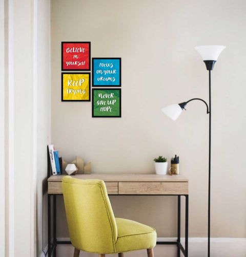 keep trying motivational quote framed on study table wall